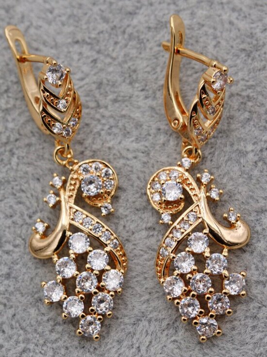 Jewelry - 18K Yellow Gold Filled Flower Chandelier White Diamond Zircon Dangle Earrings